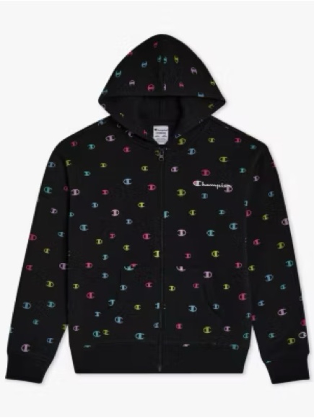 Champion Black Kids' Zip Hoodie with Multicolor Mini Logos